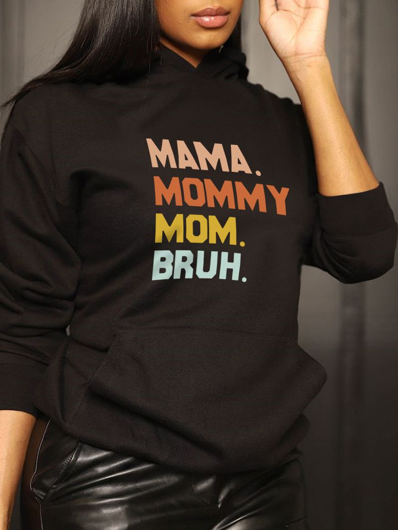 Women’s fleece graphic hoodie in black — MAMA MOMMY MOM BRUH