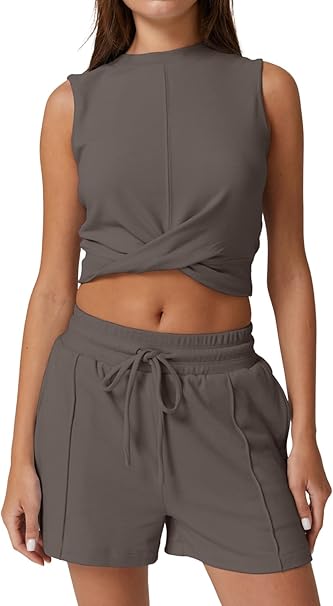QINSEN Womens Crewneck Twist Front Sleeveless Crop Top...