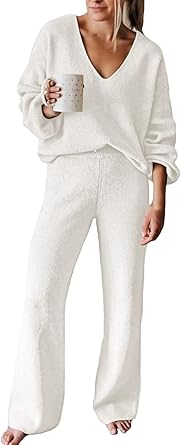 AOHITE Womens 2 Piece Outfits Casual V-neck Knit...