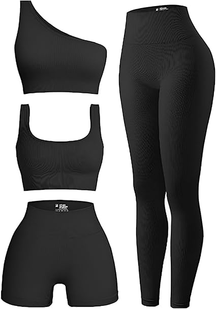 4 Piece Workout Sets For Women Ribbed Leggings...