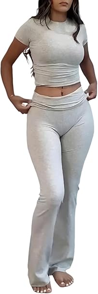 Women's 2 Piece Lounge Outfits Slim Short Sleeve...