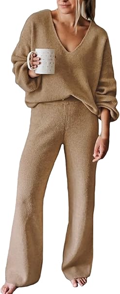 AOHITE Womens 2 Piece Outfits Casual V-neck Knit...