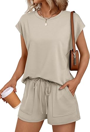 LILLUSORY Womens Crew Neck Cap Sleeve Drawstring Two...