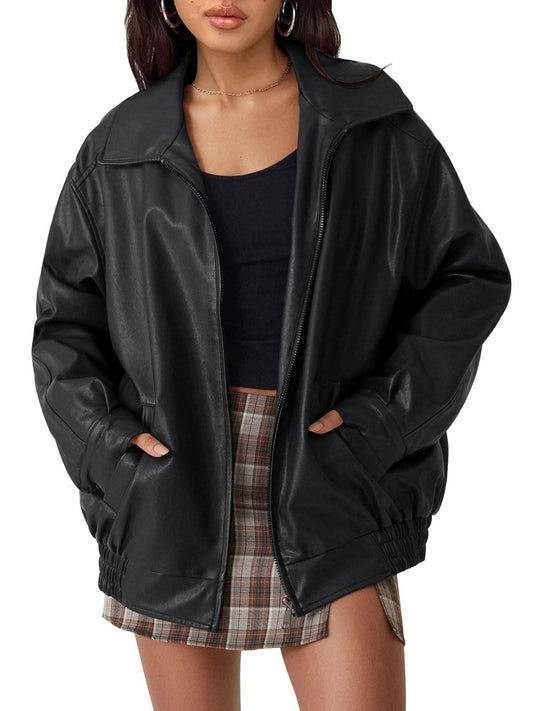AUTOMET oversized faux suede moto jacket in Black