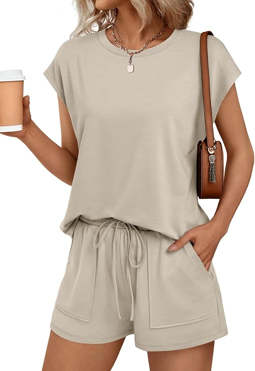 AUTOMET Womens Crew Neck Two Piece short Sets...