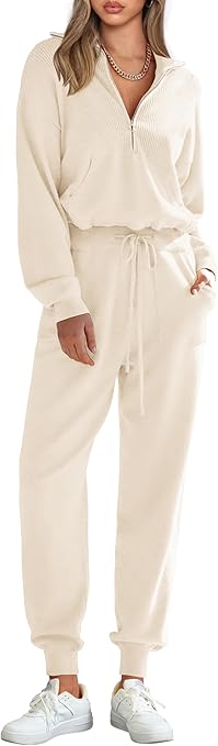 PRETTYGARDEN Women's 2 Piece Sweater Set Pullover Zip...