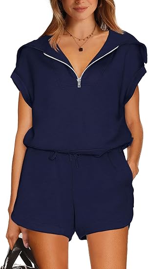 WIHOLL Womens Two Pieces Outfits Summer Half Zip...