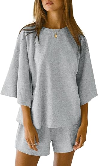 Tankaneo Womens Pajama Sets 3/4 Sleeve Oversized Tops...