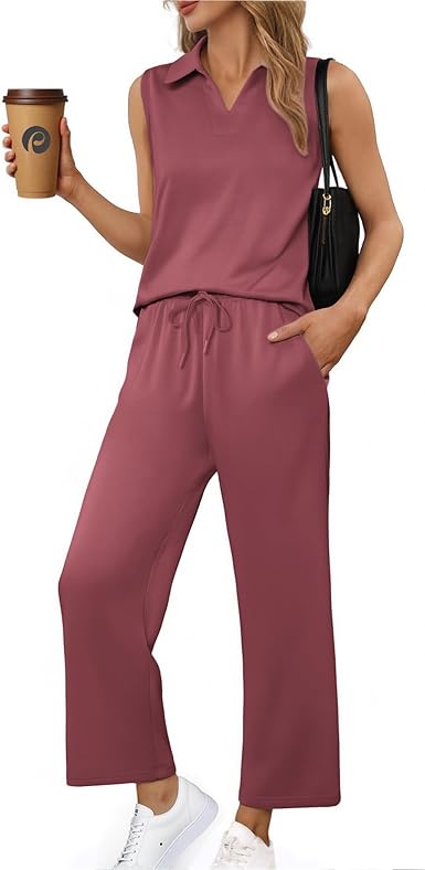 PINSPARK Two Piece Sets for Women Sleeveless Outfits...
