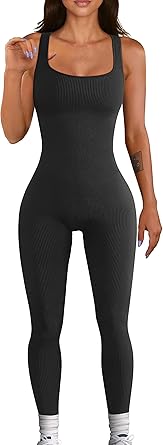 Women Workout Seamless Jumpsuit Yoga Ribbed Bodycon One...
