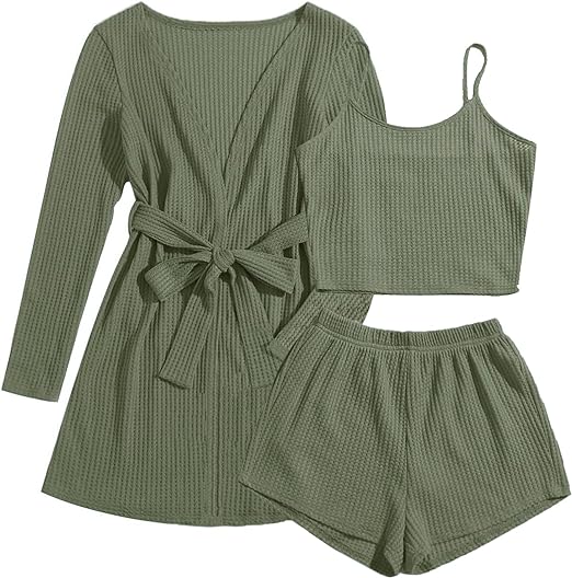 Ekouaer Womens 3 Piece Waffle Knit Lounge Set...