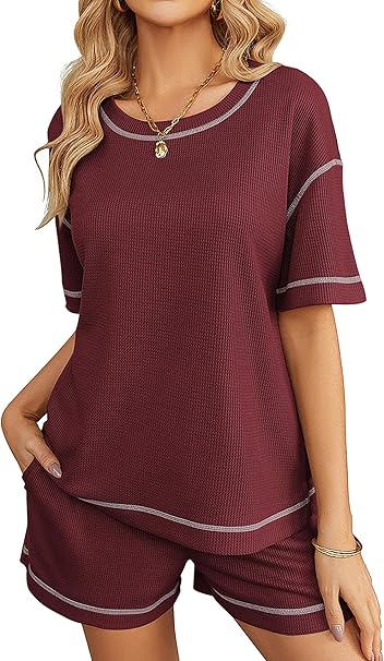 Ekouaer Women Lounge Set 2 Piece Waffle Knit...